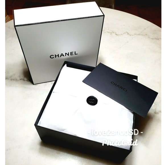 Chanel Large white & black gift box SET stuffing tissue envelope AUTHENTIC NEW - Picture 1 of 6